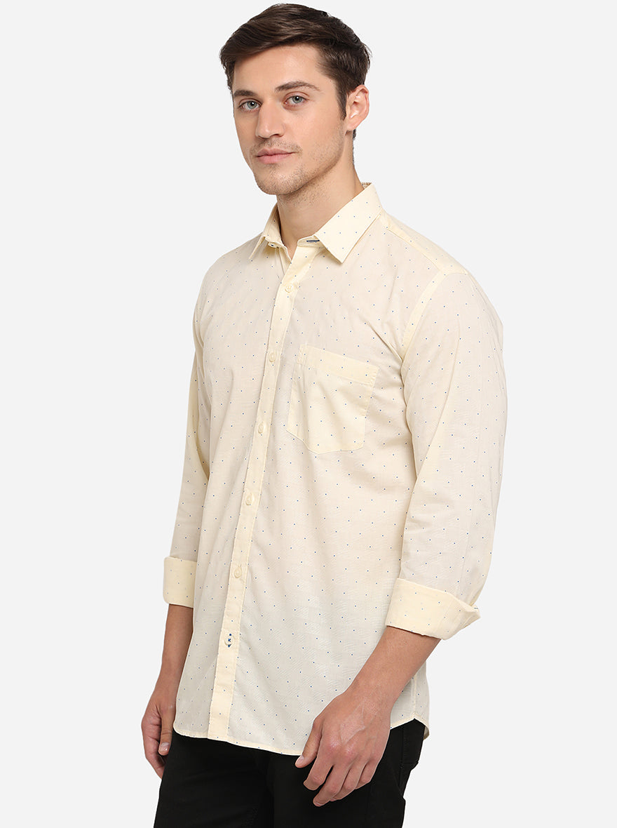 Winter White Printed Slim Fit Semi Casual Shirt | Greenfibre