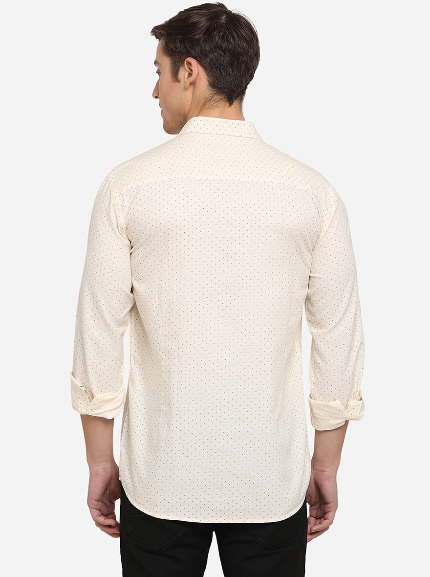 Cream Printed Slim Fit Semi Casual Shirt | Greenfibre