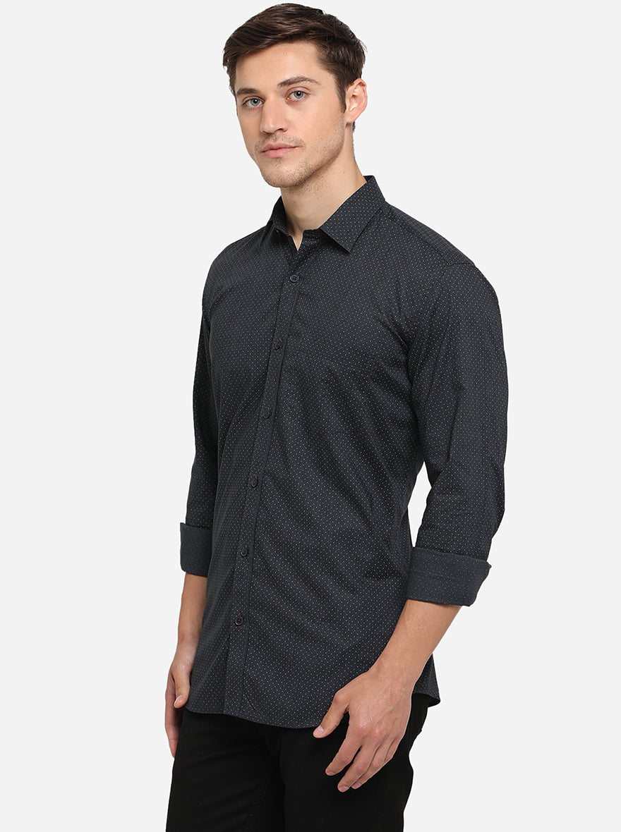 Black Printed Slim Fit Semi Casual Shirt | Greenfibre