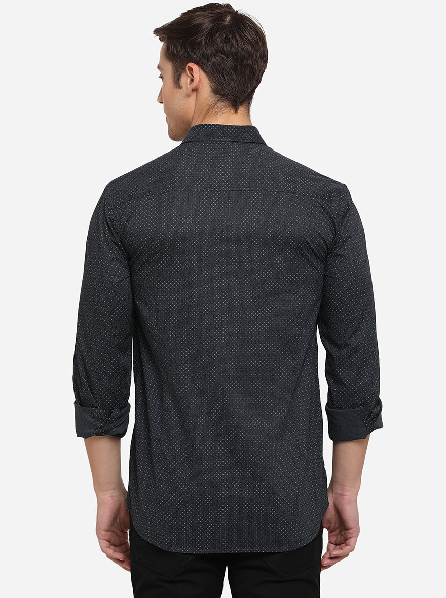 Black Printed Slim Fit Semi Casual Shirt | Greenfibre