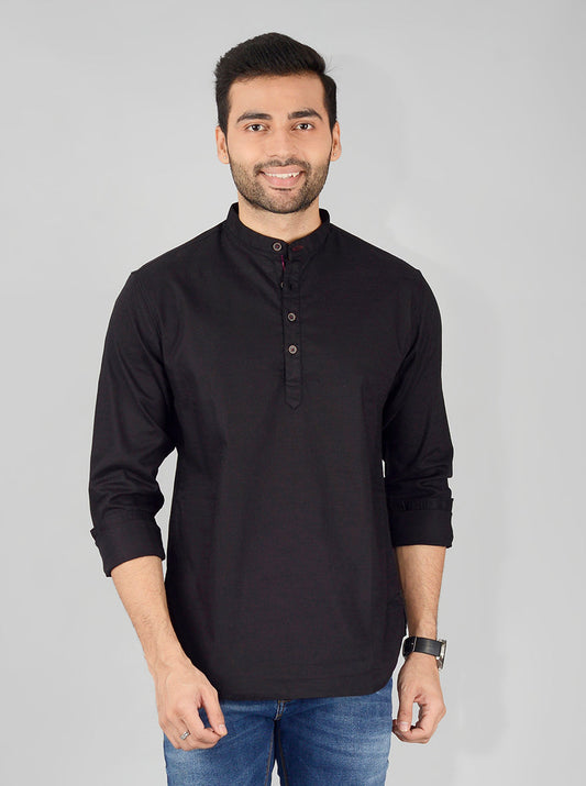 Black Solid Slim Fit Short Kurta | Greenfibre