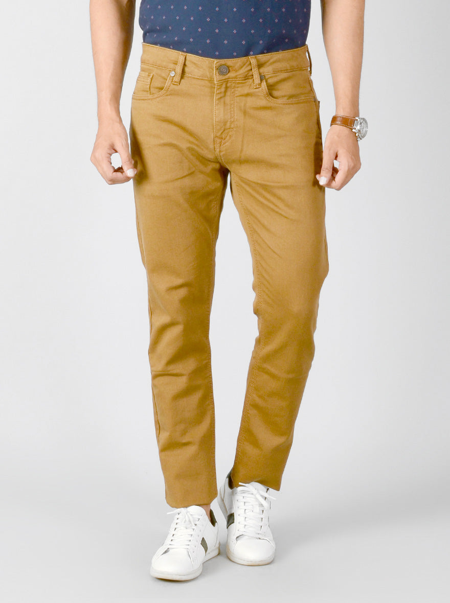 Wheat Brown Solid Slim Fit Jeans | JB Sport