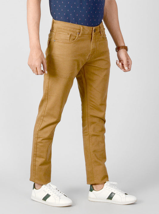 Wheat Brown Solid Slim Fit Jeans | JB Sport