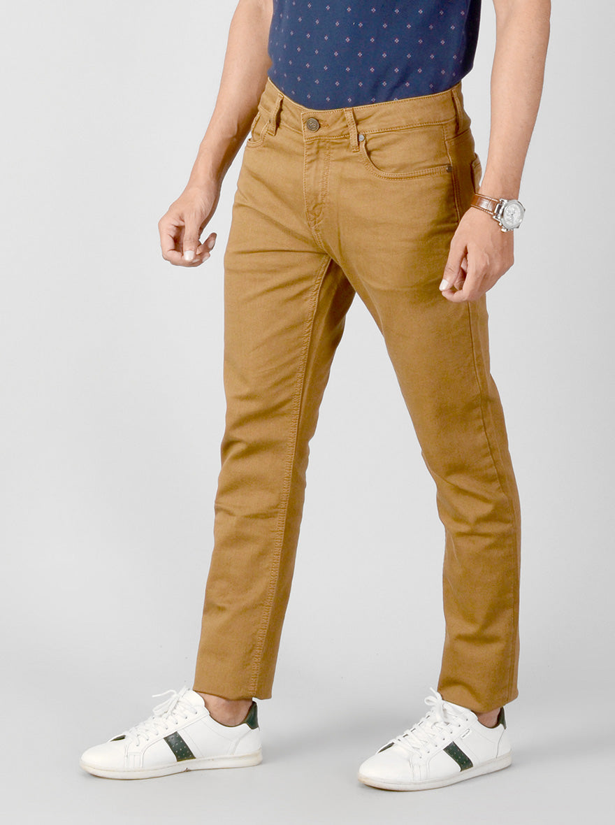 Wheat Brown Solid Slim Fit Jeans | JB Sport