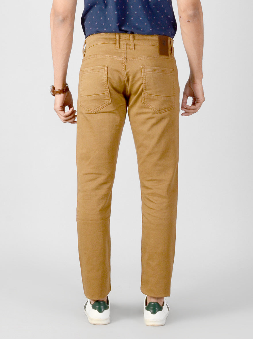 Wheat Brown Solid Slim Fit Jeans | JB Sport