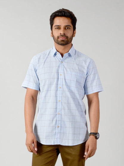 Cashmere Blue Checked Slim Fit Casual Shirt | JB Sport