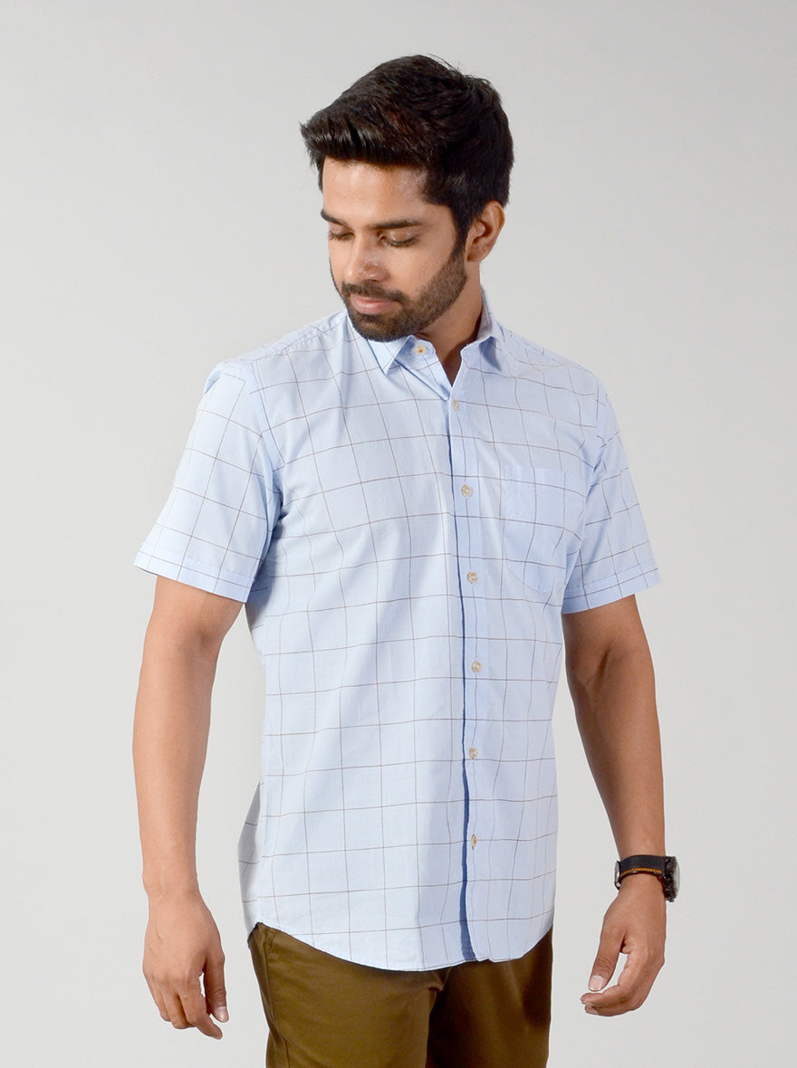 Cashmere Blue Checked Slim Fit Casual Shirt | JB Sport