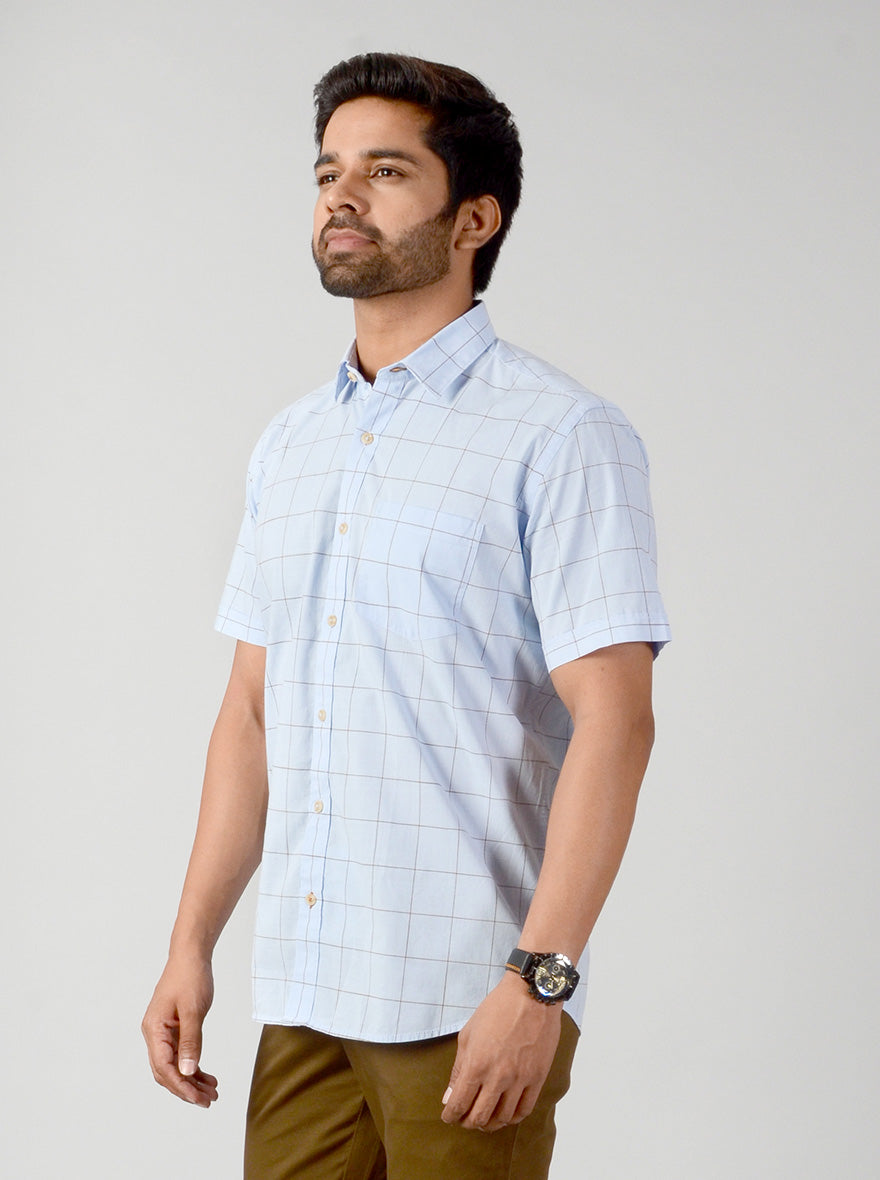 Cashmere Blue Checked Slim Fit Casual Shirt | JB Sport