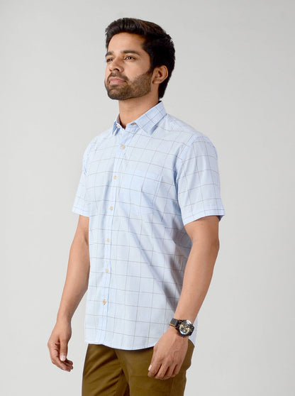 Cashmere Blue Checked Slim Fit Casual Shirt | JB Sport