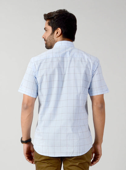 Cashmere Blue Checked Slim Fit Casual Shirt | JB Sport