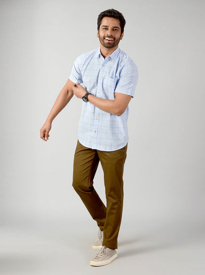 Cashmere Blue Checked Slim Fit Casual Shirt | JB Sport