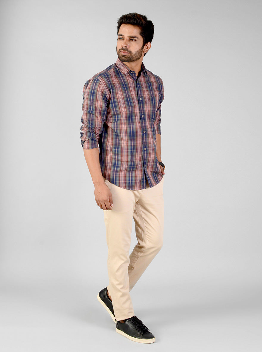 Dusty Pink Checked Classic Fit Casual Shirt | Greenfibre