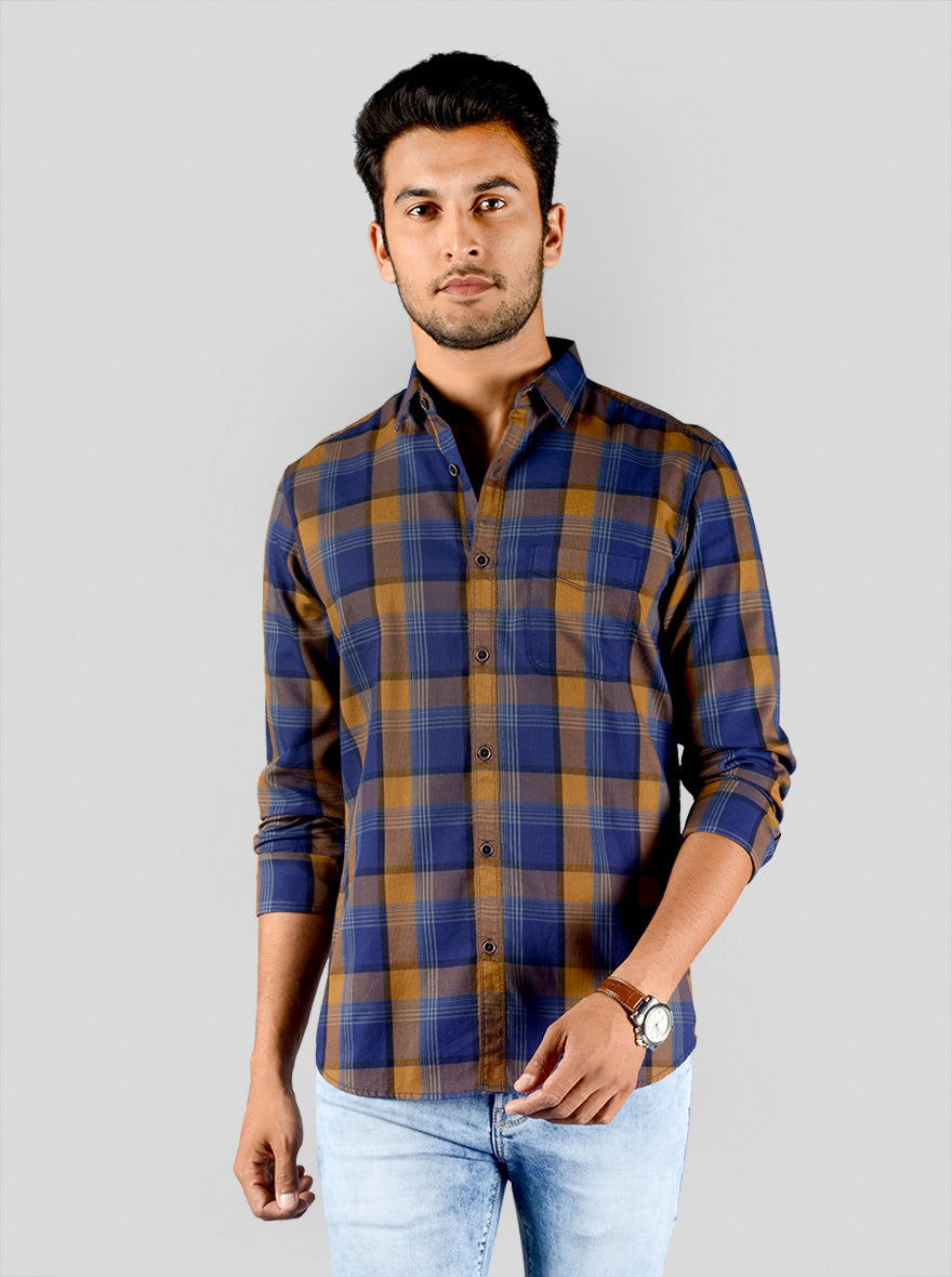 Buckthorn Brown & Blue Checked Slim Fit Casual Shirt | JB Sport