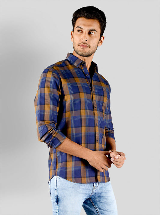 Buckthorn Brown & Blue Checked Slim Fit Casual Shirt | JB Sport