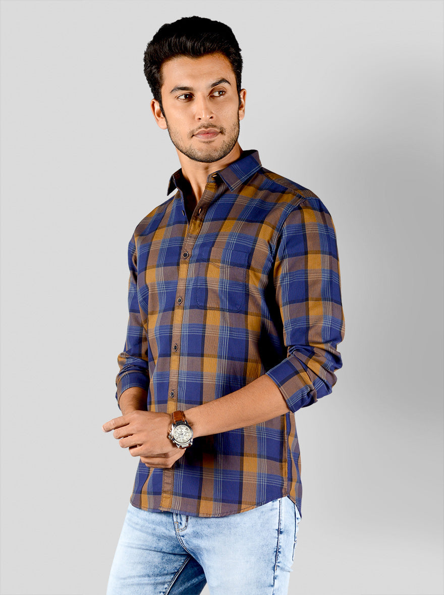 Buckthorn Brown & Blue Checked Slim Fit Casual Shirt | JB Sport