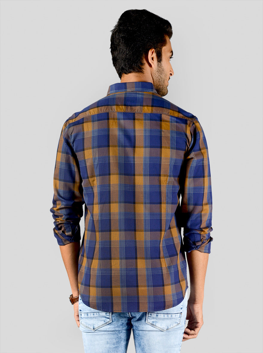 Buckthorn Brown & Blue Checked Slim Fit Casual Shirt | JB Sport