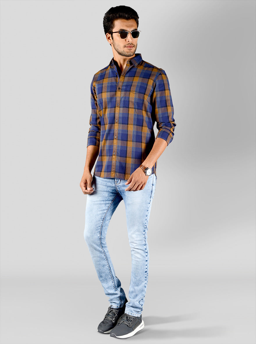 Buckthorn Brown & Blue Checked Slim Fit Casual Shirt | JB Sport