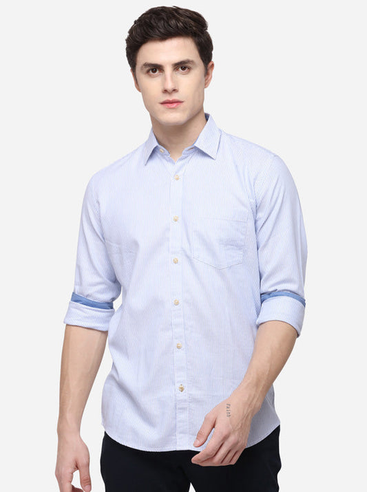 White Tailored Fit Striped Casual Shirt | JB Sport