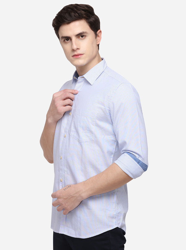 White Tailored Fit Striped Casual Shirt | JB Sport