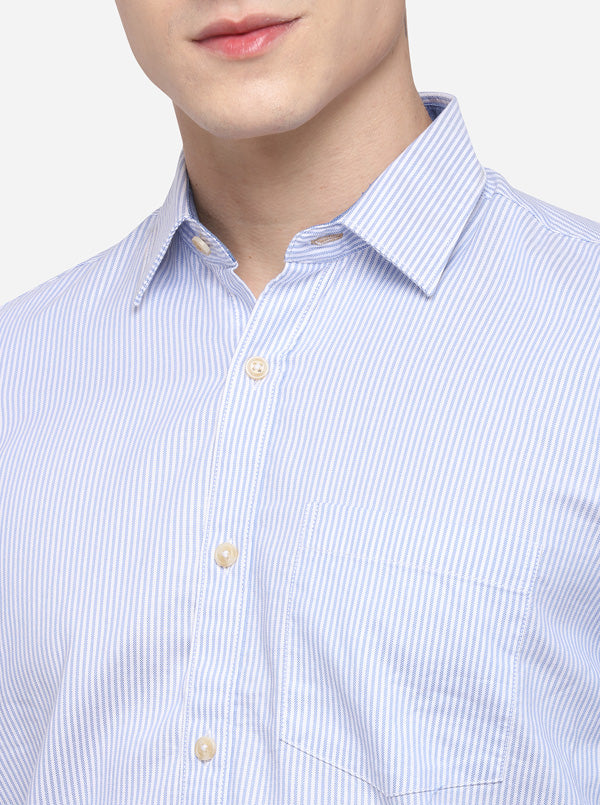 White Tailored Fit Striped Casual Shirt | JB Sport