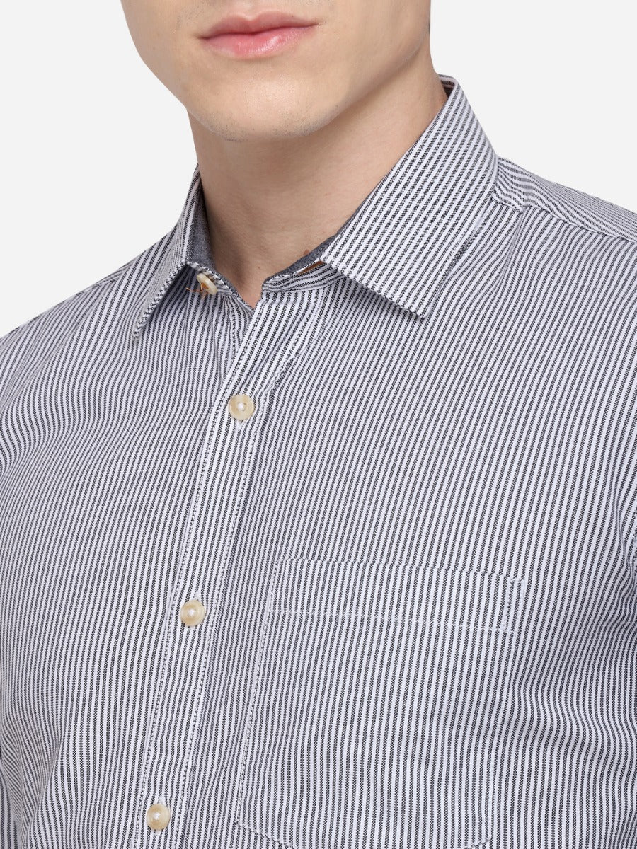 Coffee Tailored Fit Striped Casual Shirt | JB Sport