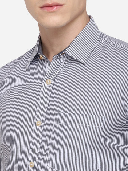 Coffee Tailored Fit Striped Casual Shirt | JB Sport