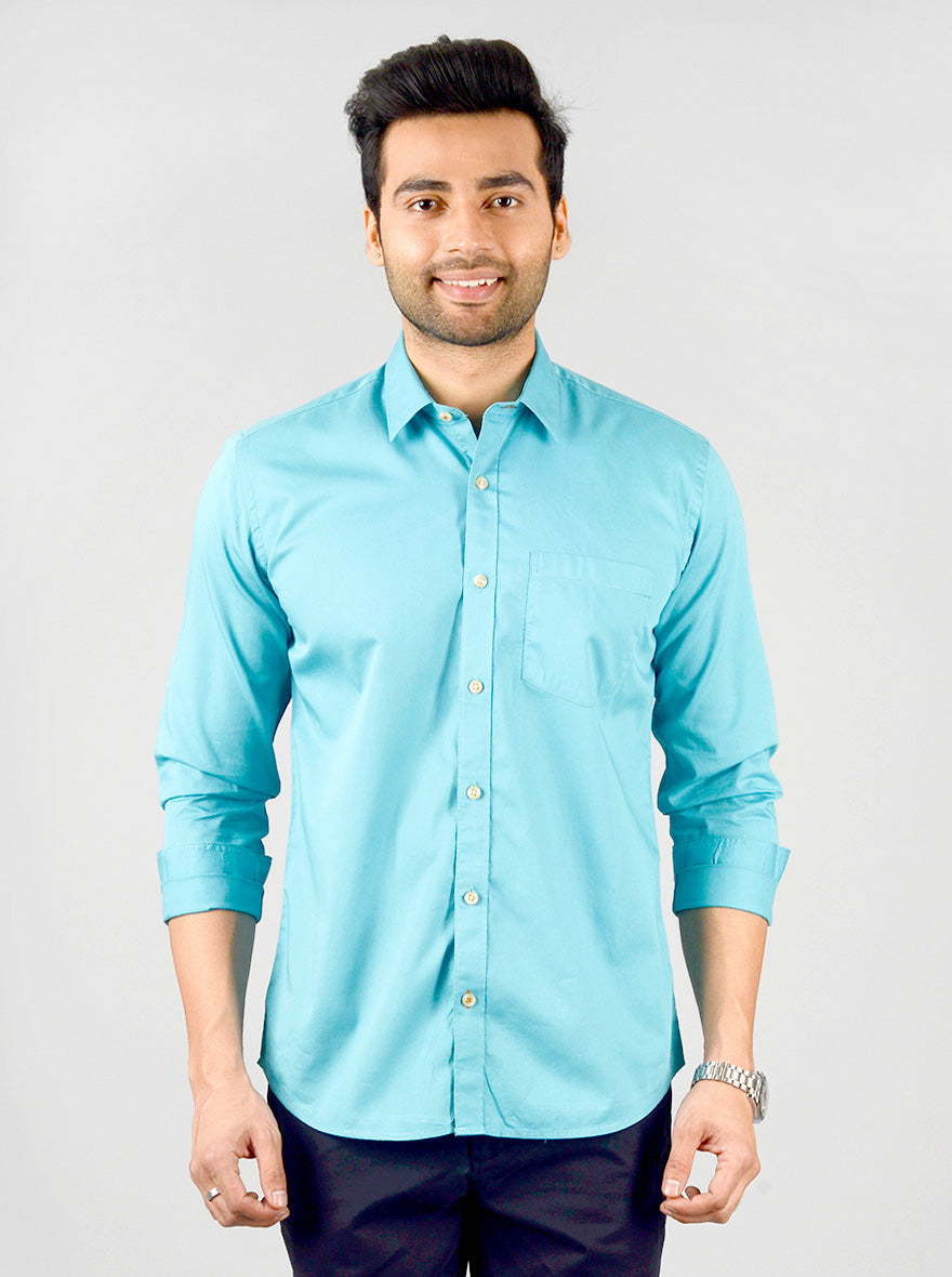 Olympic Blue Solid Slim Fit Casual Shirt | JB Sport