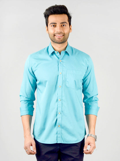 Olympic Blue Solid Slim Fit Casual Shirt | JB Sport