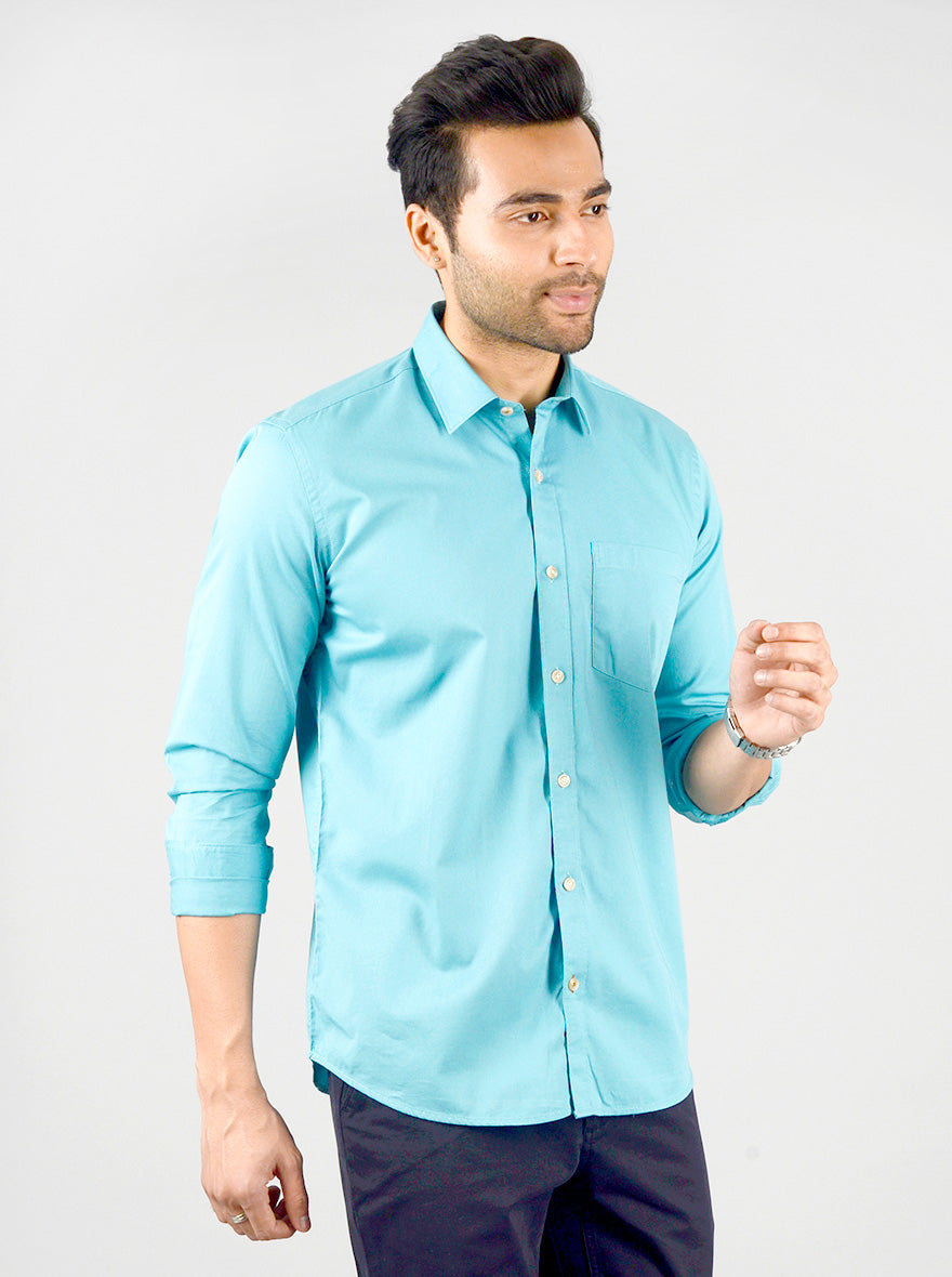 Olympic Blue Solid Slim Fit Casual Shirt | JB Sport