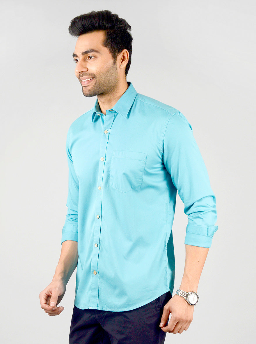 Olympic Blue Solid Slim Fit Casual Shirt | JB Sport