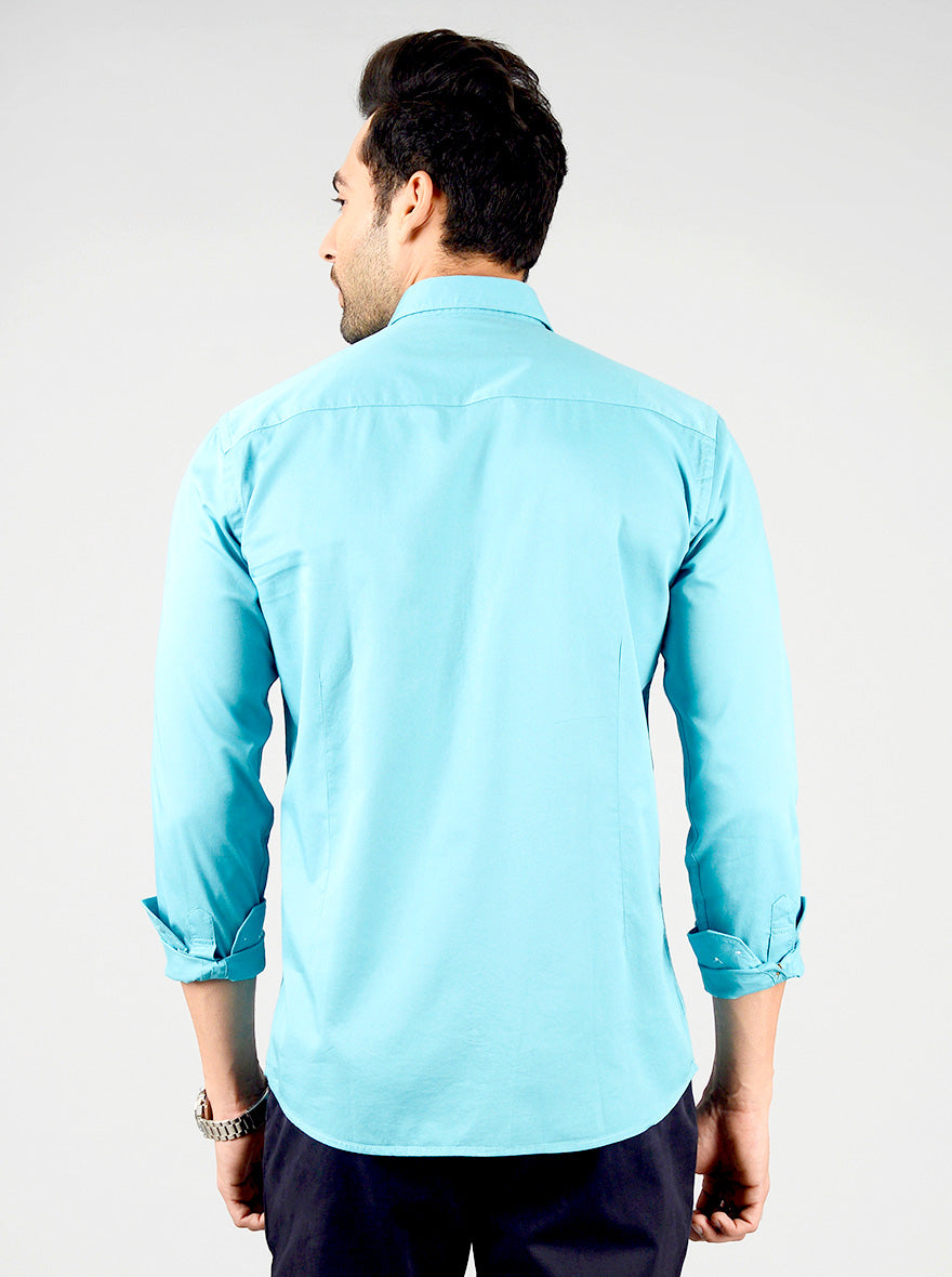 Olympic Blue Solid Slim Fit Casual Shirt | JB Sport