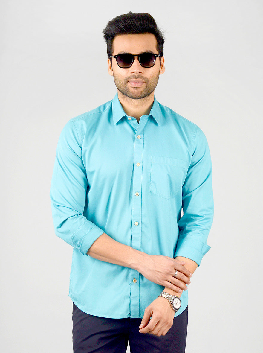 Olympic Blue Solid Slim Fit Casual Shirt | JB Sport