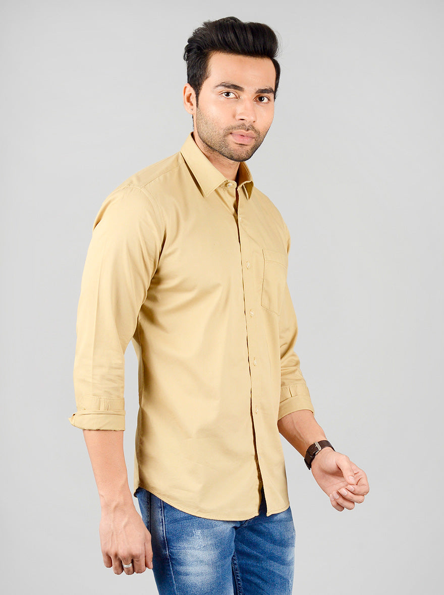 Beige Solid Slim Fit Casual Shirt | JB Sport