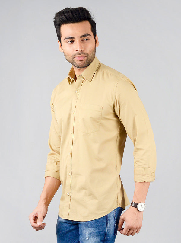 Beige Solid Slim Fit Casual Shirt | JB Sport