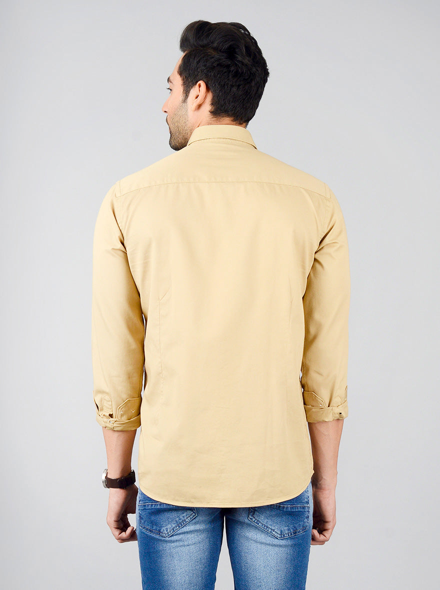 Beige Solid Slim Fit Casual Shirt | JB Sport