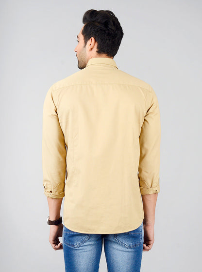 Beige Solid Slim Fit Casual Shirt | JB Sport