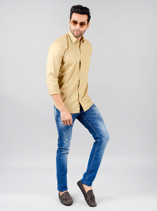 Beige Solid Slim Fit Casual Shirt | JB Sport