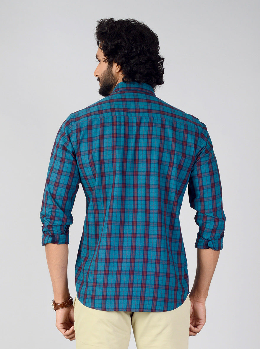 Sapphire Blue Checked Smart Fit Casual Shirt | Greenfibre