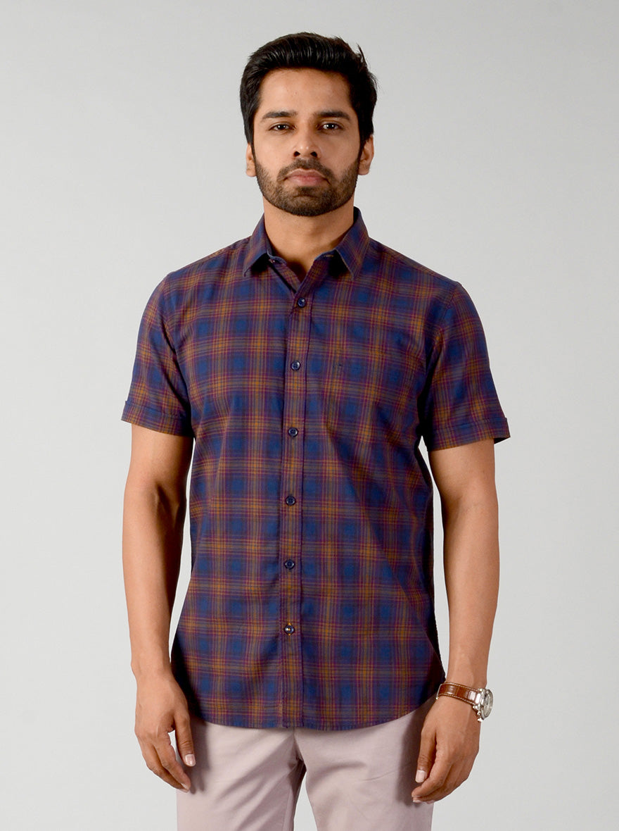 Purple Checked Slim Fit Casual Shirt | JB Sport