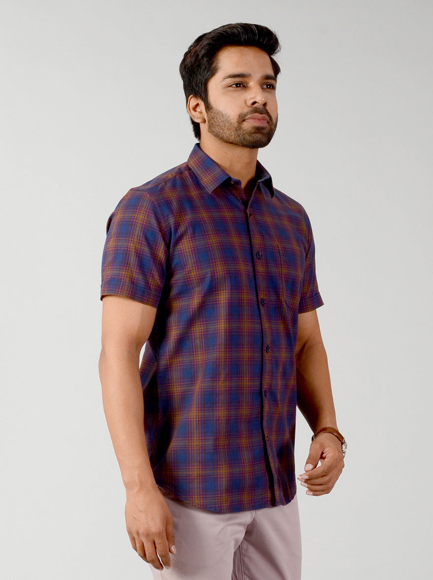 Purple Checked Slim Fit Casual Shirt | JB Sport