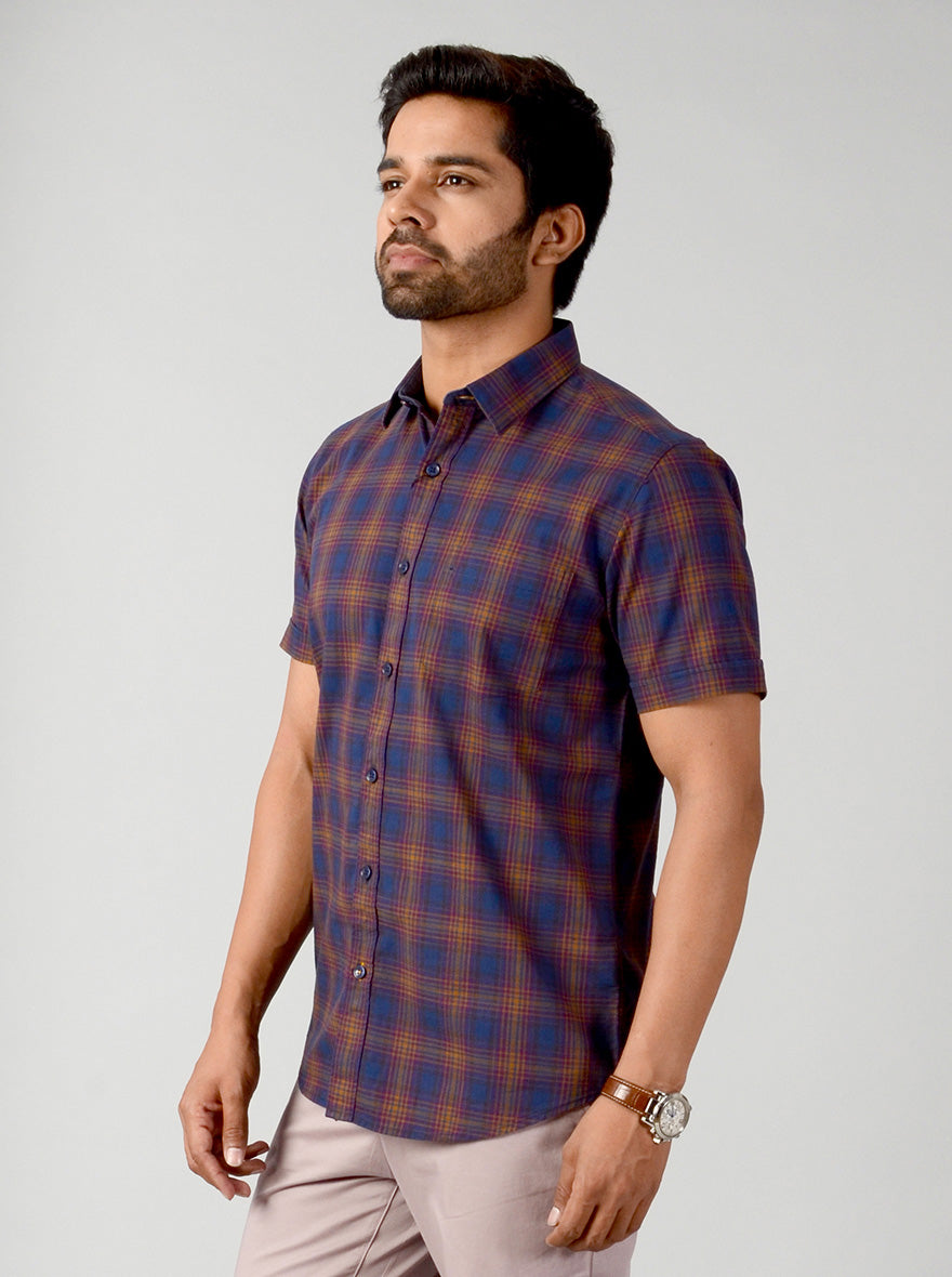 Purple Checked Slim Fit Casual Shirt | JB Sport