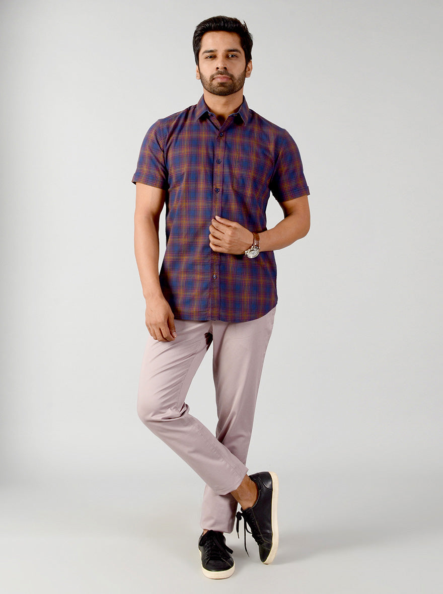 Purple Checked Slim Fit Casual Shirt | JB Sport