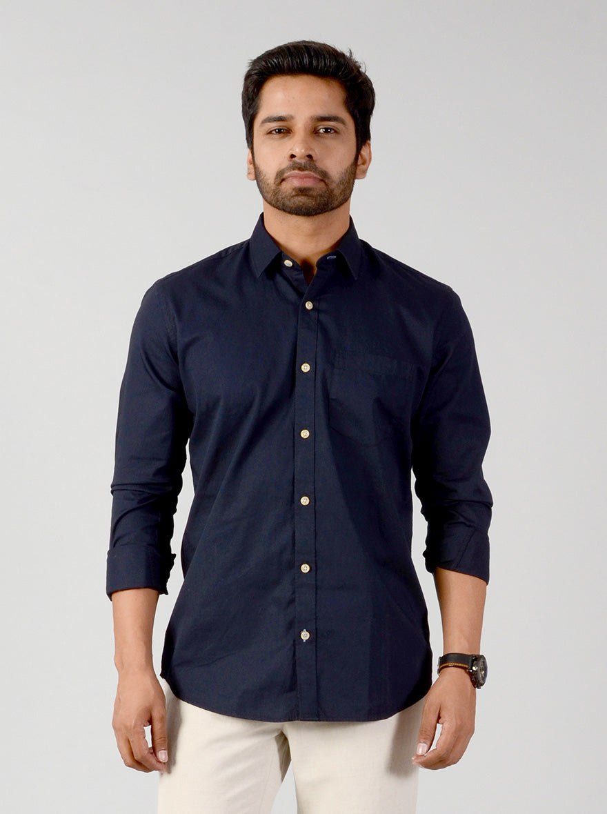 Night Blue Solid Slim Fit Casual Shirt | JB Sport