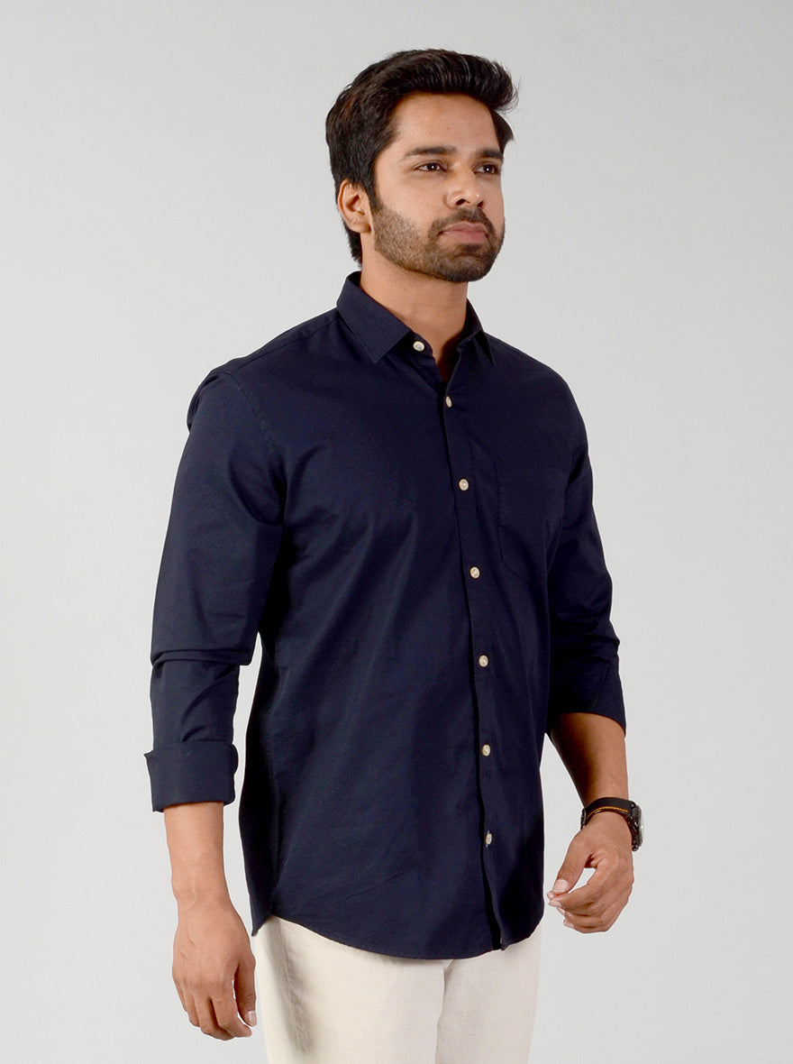 Night Blue Solid Slim Fit Casual Shirt | JB Sport