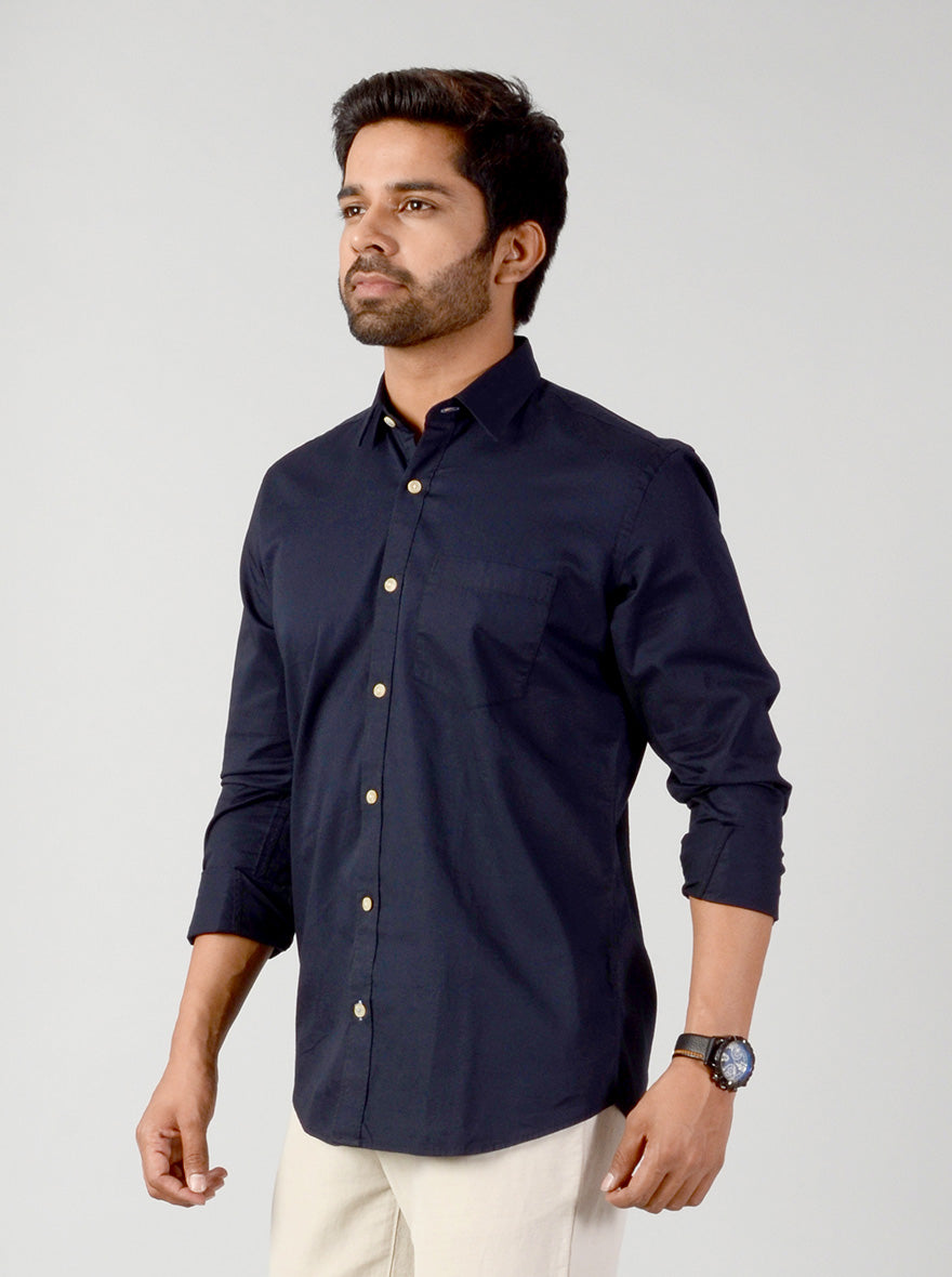 Night Blue Solid Slim Fit Casual Shirt | JB Sport