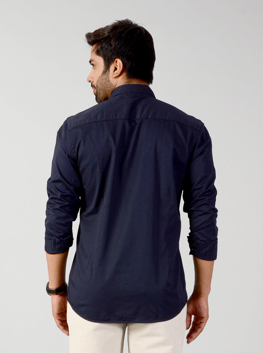 Night Blue Solid Slim Fit Casual Shirt | JB Sport