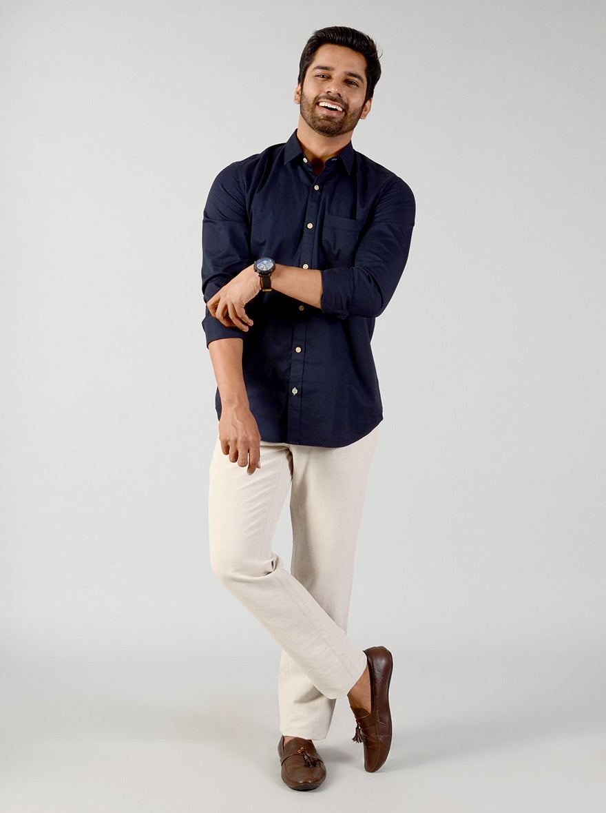 Night Blue Solid Slim Fit Casual Shirt | JB Sport