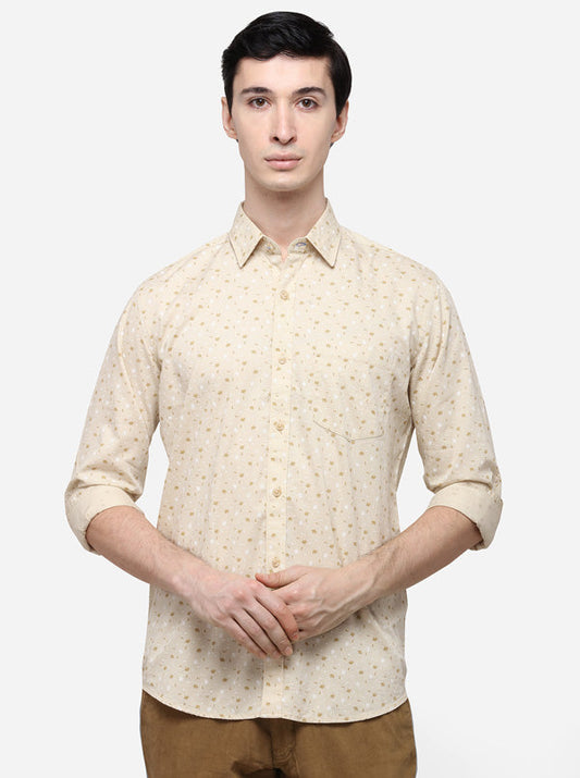 Cream Tailored Fit Printed Casual Shirt | JB Sport