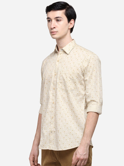 Cream Tailored Fit Printed Casual Shirt | JB Sport