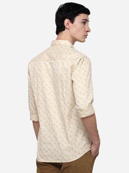 Cream Tailored Fit Printed Casual Shirt | JB Sport